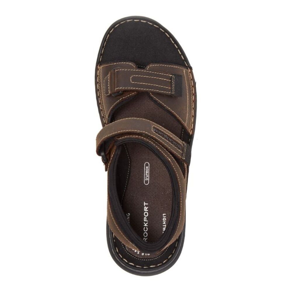 NWT ROCKPORT Mens Brown Darwyn Quarter Strap Open Leather Sandals Shoes 11.5 - Picture 3 of 5
